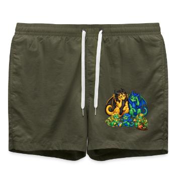 Drachenfamilie – Eltern im Familienchaos - Badeshorts - Olive - Vorne - AI Model Male 185 light (185cm)