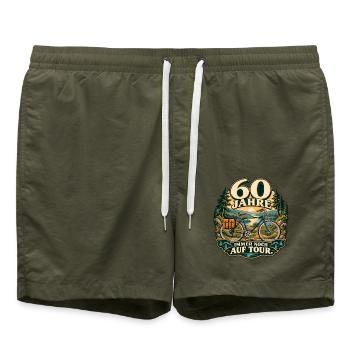 60 Jahre Tour – Fahrrad Jubiläum - Badeshorts - Olive - Vorne - AI Model Male 185 light (185cm)