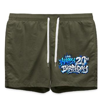 Herzlichen Glückwunsch zum 20. Geburtstag Blue Graffiti: Level Up Boom! - Badeshorts - Olive - Vorne - AI Model Male 185 light (185cm)