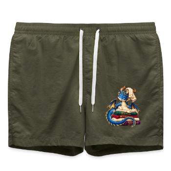 Blauer Drache auf einem Stapel Handtücher - Badeshorts - Olive - Vorne - AI Model Male 185 light (185cm)