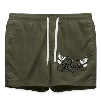 Friedenstauben Ornament - Badeshorts - Olive - Vorne - AI Model Male 185 light (185cm)