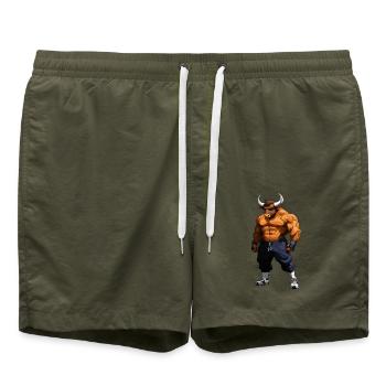 Sport Tiere Stier - Badeshorts - Olive - Vorne - AI Model Male 185 light (185cm)