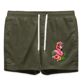 Niedlicher Flamingo Süße Flamingos - Badeshorts - Olive - Vorne - AI Model Male 185 light (185cm)