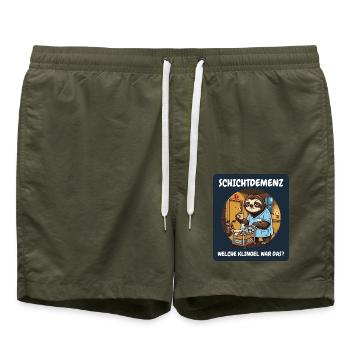Schichtdemenz Altenpflege – Welche Klingel? - Badeshorts - Olive - Vorne - AI Model Male 185 light (185cm)
