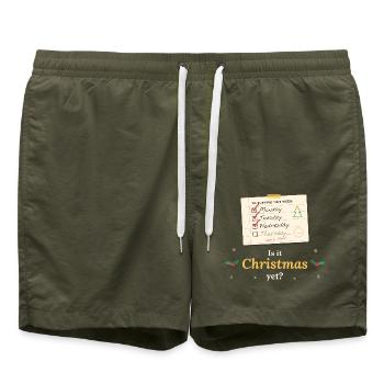 Ist es weihnachtlich, aber lustiger Pullover an einem Wochentag - Badeshorts - Olive - Vorne - AI Model Male 185 light (185cm)