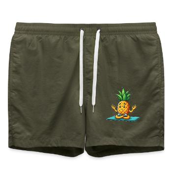 Ananas Frucht Yoga Meditation Sommer Vibes - Badeshorts - Olive - Vorne - AI Model Male 185 light (185cm)