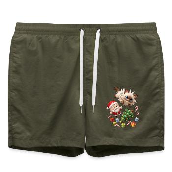 Weihnachts-Igel-Weihnachtsstimmung - Badeshorts - Olive - Vorne - AI Model Male 185 light (185cm)