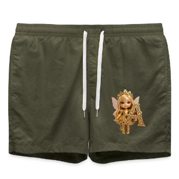 Goldene Fee mit verzierter A - Badeshorts - Olive - Vorne - AI Model Male 185 light (185cm)