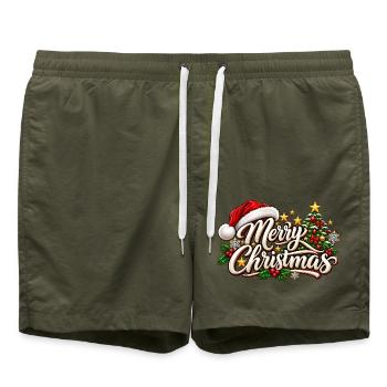 Frohe Weihnachten Ornament-Schrift - Badeshorts - Olive - Vorne - AI Model Male 185 light (185cm)