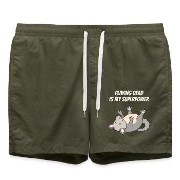 Dead Is My Superpower Opossum spielen - Badeshorts - Olive - Vorne - AI Model Male 185 light (185cm)