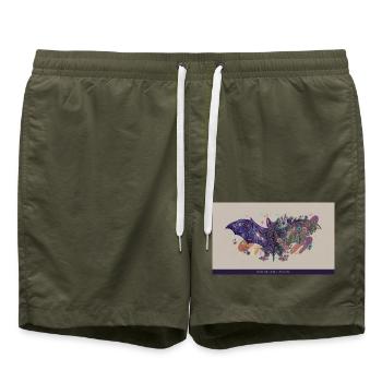 Kosmische Fledermaus Blumen - Badeshorts - Olive - Vorne - AI Model Male 185 light (185cm)