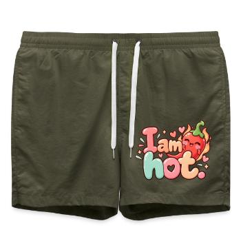 Ich bin heiß Chili Herzchen - Badeshorts - Olive - Vorne - AI Model Male 185 light (185cm)