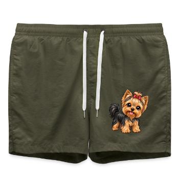 Yorkshire Terrier im Kawaii-Stil - Badeshorts - Olive - Vorne - AI Model Male 185 light (185cm)