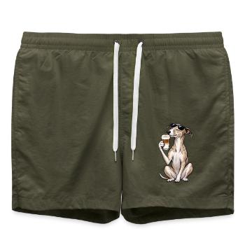 Whippet mit Latte Macchiato - Badeshorts - Olive - Vorne - AI Model Male 185 light (185cm)
