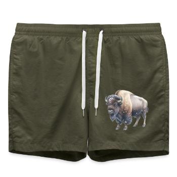 Europäische Bisons im Winter - Badeshorts - Olive - Vorne - AI Model Male 185 light (185cm)