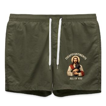 Disappointments Jesus mit Labrador - Badeshorts - Olive - Vorne - AI Model Male 185 light (185cm)