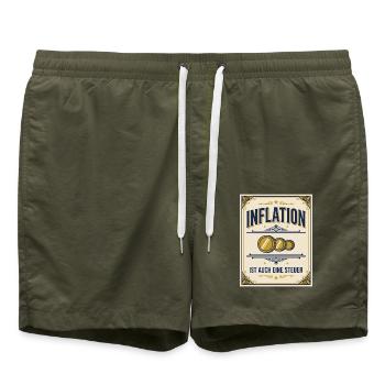 Inflation Steuer Etikett Satire - Badeshorts - Olive - Vorne - AI Model Male 185 light (185cm)