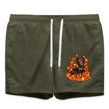 Herbstlicher Dackel mit Laub - Badeshorts - Olive - Vorne - AI Model Male 185 light (185cm)