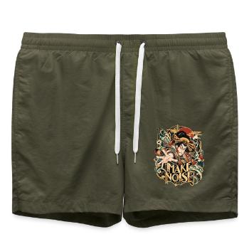 Ukiyo-E Krieger Make Noise - Badeshorts - Olive - Vorne - AI Model Male 185 light (185cm)