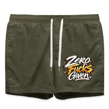 Zero Fucks Given Graffiti - Badeshorts - Olive - Vorne - AI Model Male 185 light (185cm)