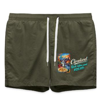 Cleveland Retro Vintage Rock Lake Erie Pierogi - Badeshorts - Olive - Vorne - AI Model Male 185 light (185cm)