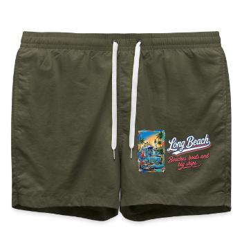 Long Beach Retro Vintage Ship Lighthouse Design - Badeshorts - Olive - Vorne - AI Model Male 185 light (185cm)