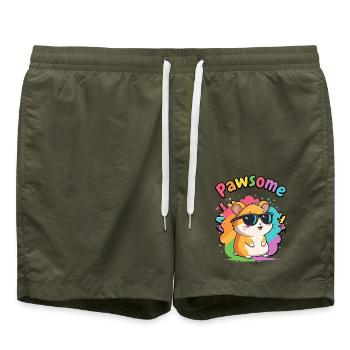 Hamster Pawsome Regenbogenbrille - Badeshorts - Olive - Vorne - AI Model Male 185 light (185cm)