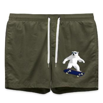 Skateboarder Eisbär - Badeshorts - Olive - Vorne - AI Model Male 185 light (185cm)
