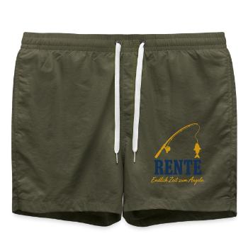 Rente Angeln – Lustiges Rentengeschenk - Badeshorts - Olive - Vorne - AI Model Male 185 light (185cm)