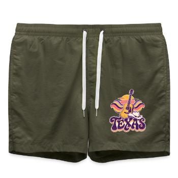 Texas Sunset Gitarre Retro - Badeshorts - Olive - Vorne - AI Model Male 185 light (185cm)
