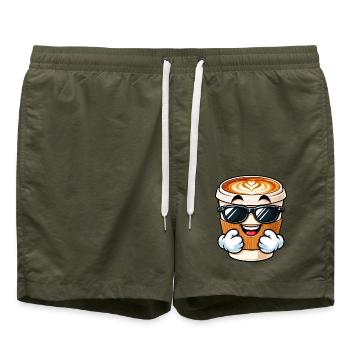 Cooler Cartoon Kaffee Cappuccino - Badeshorts - Olive - Vorne - AI Model Male 185 light (185cm)