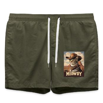 Western- und Wüsten-Meowdy Cowboy-Katze - Badeshorts - Olive - Vorne - AI Model Male 185 light (185cm)