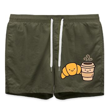 Kawaii Croissant Kaffee-Duo - Badeshorts - Olive - Vorne - AI Model Male 185 light (185cm)
