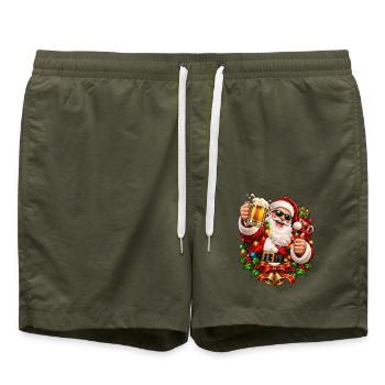 Fröhlicher Santa mit Bier und Geschenken - Badeshorts - Olive - Vorne - AI Model Male 185 light (185cm)