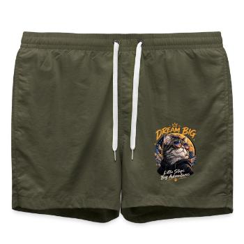 Traum-Großkatze: Kleine Schritte - Badeshorts - Olive - Vorne - AI Model Male 185 light (185cm)