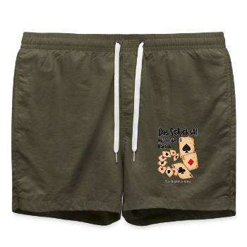 Das Schicksal mischt die Karten – Lebensweisheit - Badeshorts - Olive - Vorne - AI Model Male 185 light (185cm)