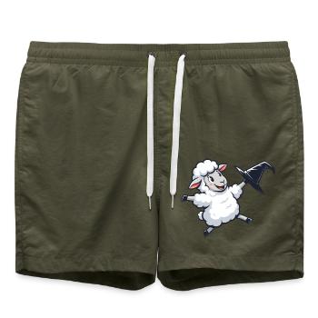 Fliegendes Schäfchen mit Hexenhut - Badeshorts - Olive - Vorne - AI Model Male 185 light (185cm)