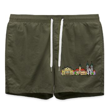 Weimar Skyline im bunten Wachsmalstil - Badeshorts - Olive - Vorne - AI Model Male 185 light (185cm)
