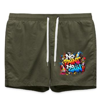 KEINE FARBE, KEIN WACHSTUM – Explosive Street Art Graffiti! - Badeshorts - Olive - Vorne - AI Model Male 185 light (185cm)