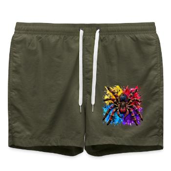 Neon Tarantel  Psychodelische Spinne im Farbklecks - Badeshorts - Olive - Vorne - AI Model Male 185 light (185cm)