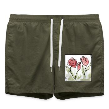 Geometrisches Rosen-Aquarell - Badeshorts - Olive - Vorne - AI Model Male 185 light (185cm)