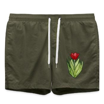 Tulpen-Aquarellblüte - Badeshorts - Olive - Vorne - AI Model Male 185 light (185cm)