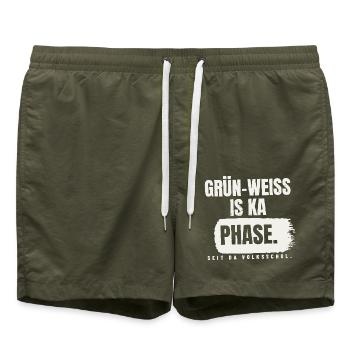 Grün-Weiß is ka Phase - Badeshorts - Olive - Vorne - AI Model Male 185 light (185cm)