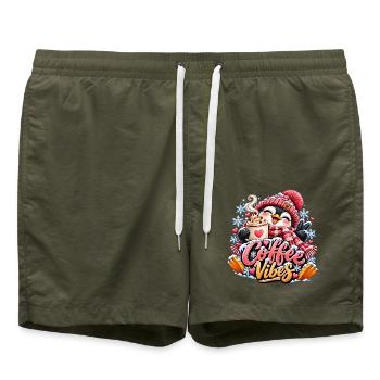 Kaffee Vibes Pinguin Winterdesign - Badeshorts - Olive - Vorne - AI Model Male 185 light (185cm)
