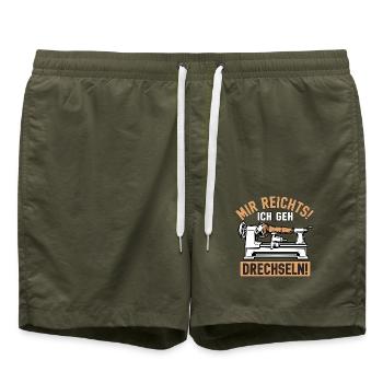Mir rechts! Ich geh Drechseln - Badeshorts - Olive - Vorne - AI Model Male 185 light (185cm)