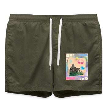 Cat_and_notes_-4500_x_5400_px- - Badeshorts - Olive - Vorne - AI Model Male 185 light (185cm)