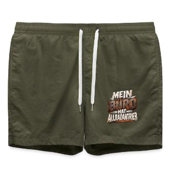 Mein Büro hat Allradantrieb – Baustellen Spruch - Badeshorts - Olive - Vorne - AI Model Male 185 light (185cm)