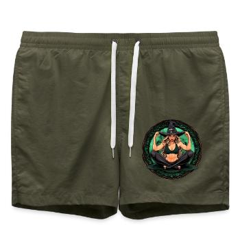 Yoga Hexe Halloween - Badeshorts - Olive - Vorne - AI Model Male 185 light (185cm)