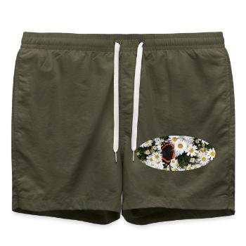 Red Admiral Butterfly auf Asters - Badeshorts - Olive - Vorne - AI Model Male 185 light (185cm)