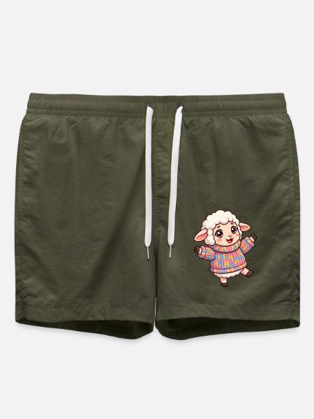 Farbenfrohes Wollschaf - Badeshorts - Olive